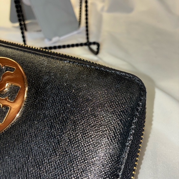 Tory Burch Black Saffiano Zip Wallet with Gold Logo Accent - Picture 8 of 9